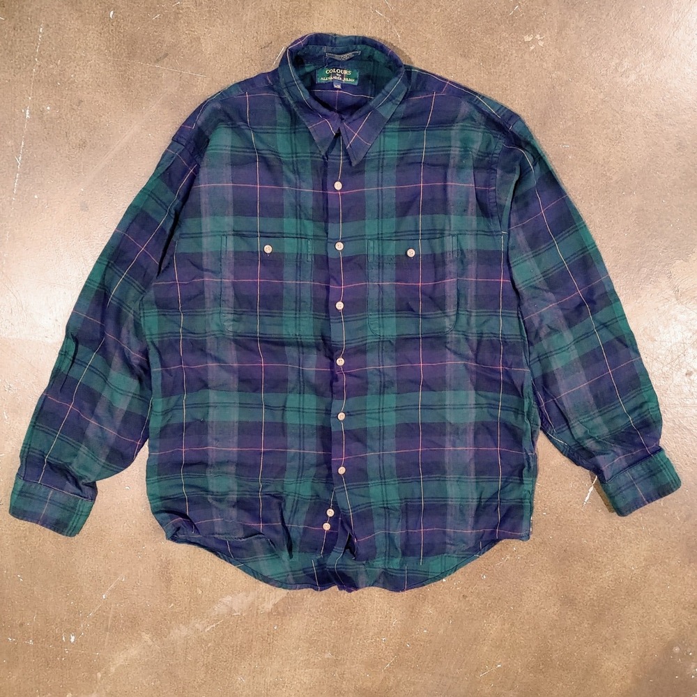 Colours by Alexander Julian Green Navy Plaid Flannel Shirt Mens Large L/G